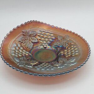 Antique Northwood Amethyst Grape & Cable Carnival Glass Handgrip Plate 6" Diam